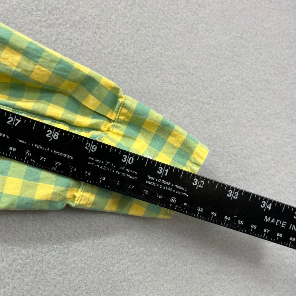 J.Crew Shirt Mens M Green Yellow Gingham Slim Fit Preppy Flex Washed Oxford